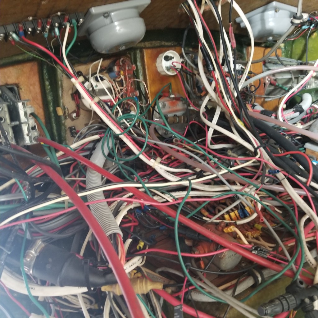 Hatteras rewire starting point showing wiring before being brought to standard